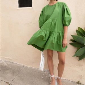 Oak + Fort Cactus Cotton Poplin Tiered Mini Dress SZ M